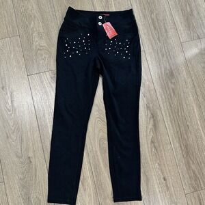 Guess Miriana Embellished Pointe Size Small A996‎ Black Pants Rhinestones